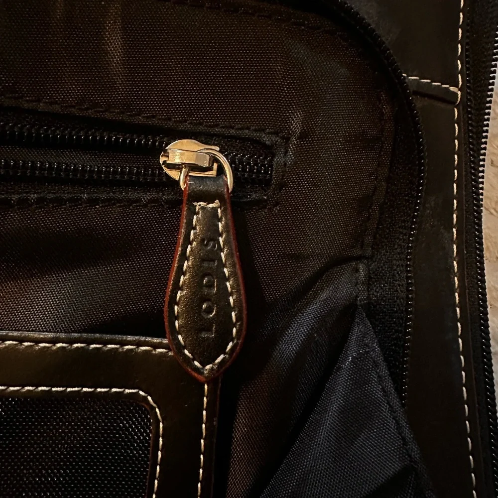 Lodis Black Leather Briefcase with Red Accents